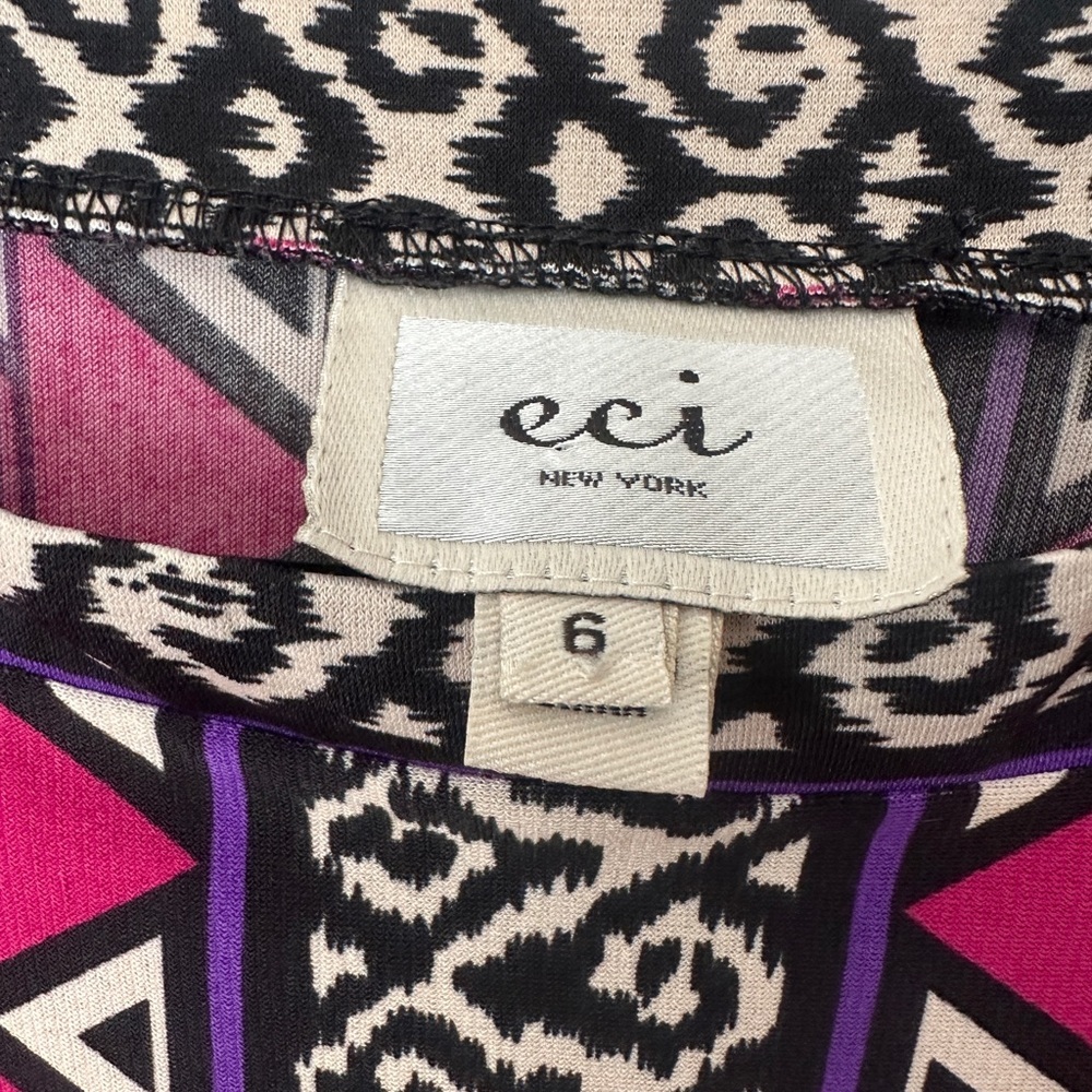 ECI Vibrant Geometric Print Dress Long Sleeve Casual Chic Size 6 - Picture 5 of 7